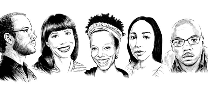 Illustration of 5 Poetry Fellows.